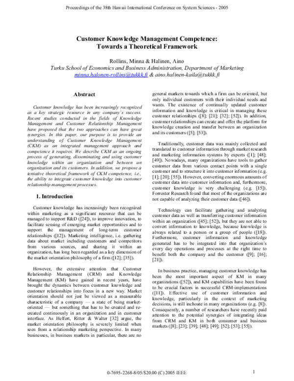 (PDF) Customer Knowledge Management Competence: Towards a Theoretical ...