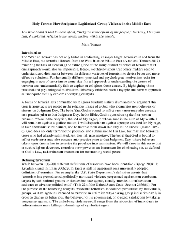 (PDF) HOLY TERROR: How scriptures legitimized group violence in the ...