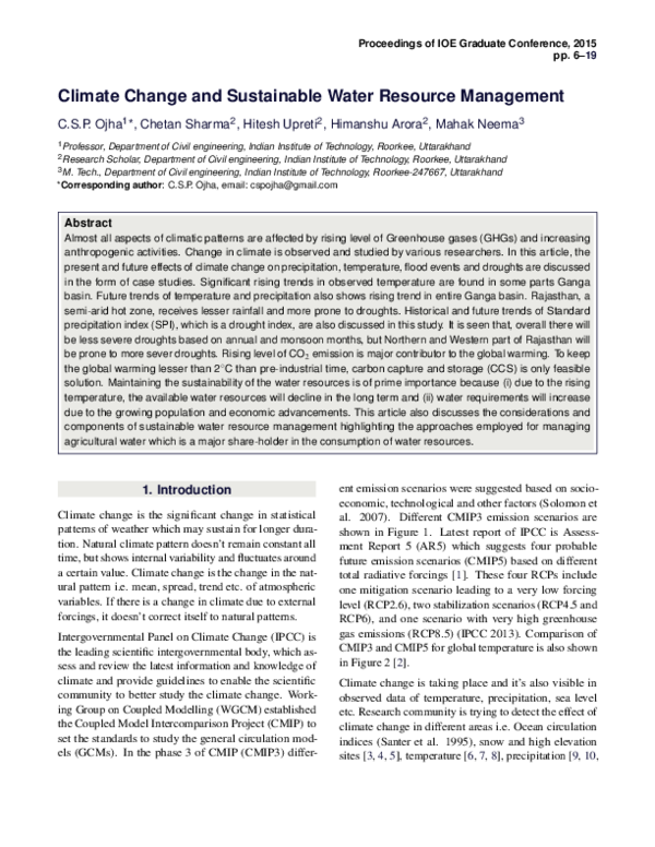 (PDF) Climate Change and Sustainable Water Resource Management