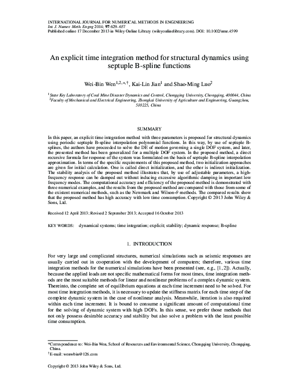 (PDF) An explicit time integration method for structural dynamics using ...