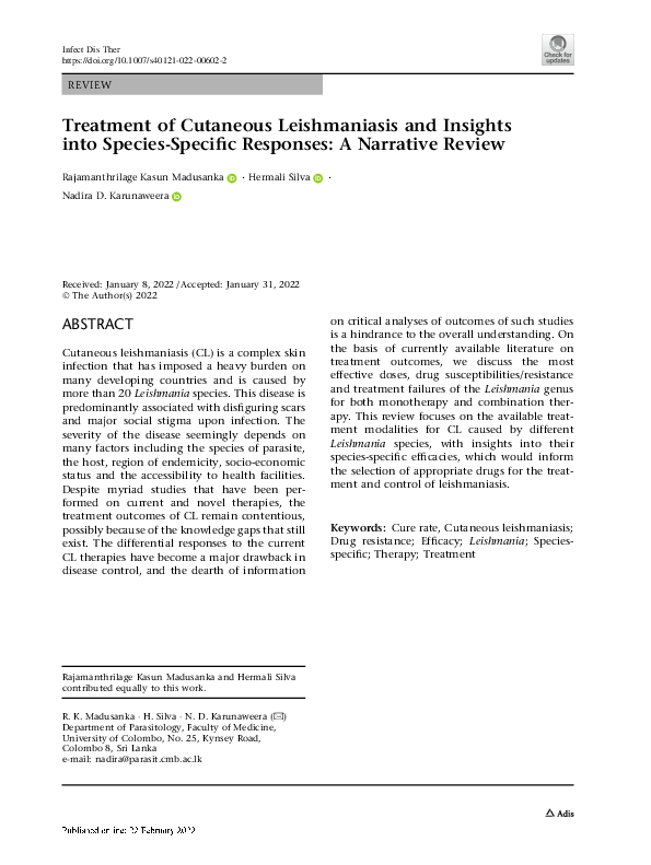  pdf treatment of cutaneous leishmaniasis and insights into species
