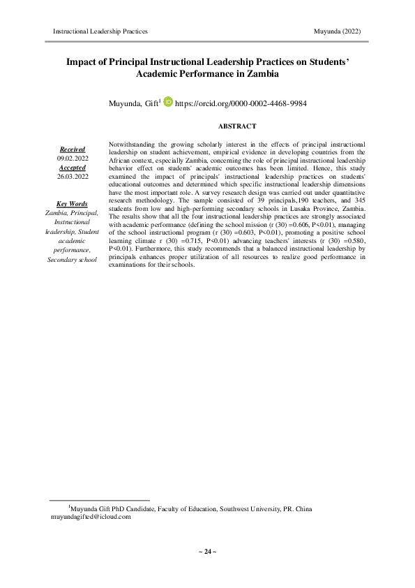 (PDF) Impact of Principal Instructional Leadership Practices on ...