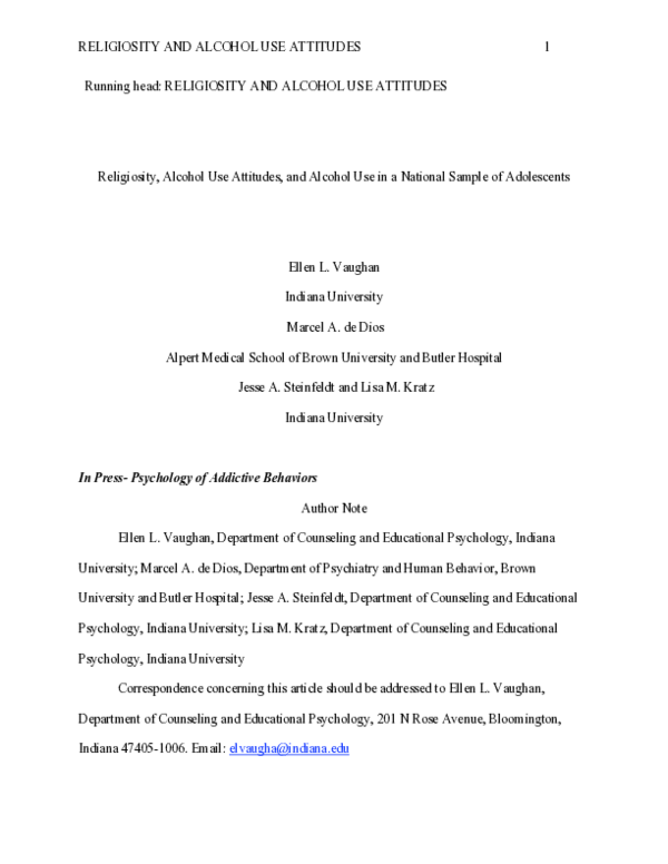 (PDF) Religiosity, alcohol use attitudes, and alcohol use in a national ...
