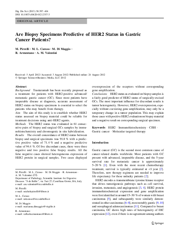 (PDF) Are Biopsy Specimens Predictive of HER2 Status in Gastric Cancer ...