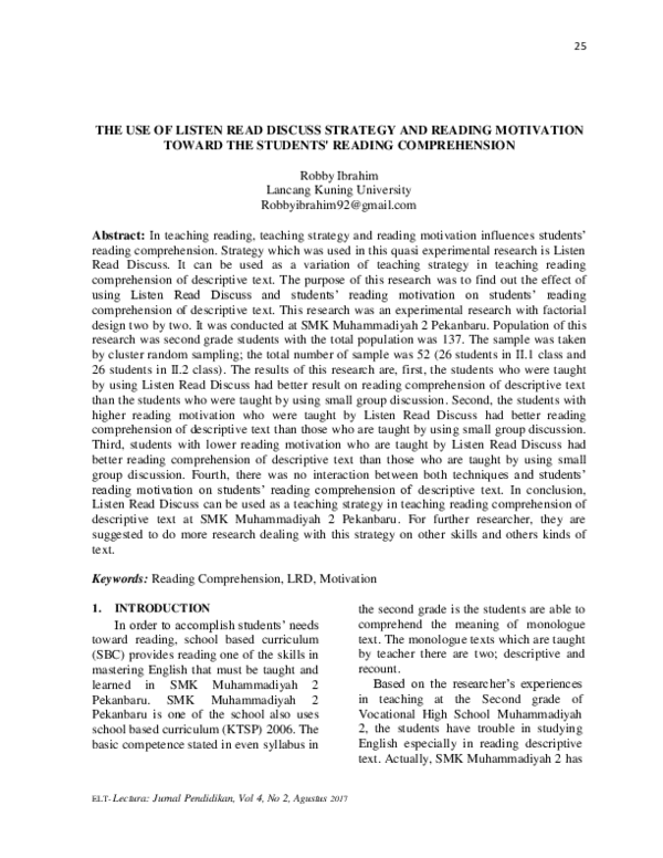 (PDF) The Use of Listen Read Discuss Strategy and Reading Motivation ...