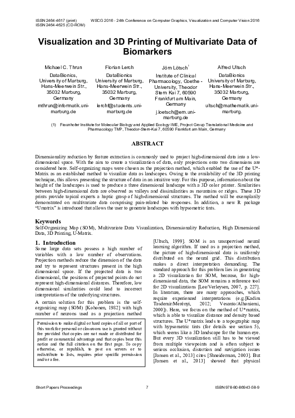 (PDF) Visualization and 3 D Printing of Multivariate Data of Biomarkers