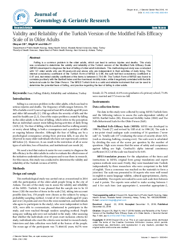 (PDF) Validity and Reliability of the Turkish Version of the Modified ...