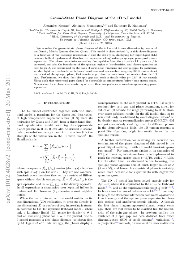 (PDF) Ground-state phase diagram of the one-dimensional t-J model