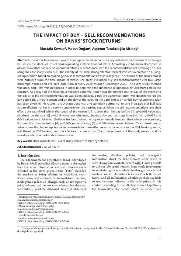 (PDF) The Impact of Buy Sell on Banks’ Stock Returns