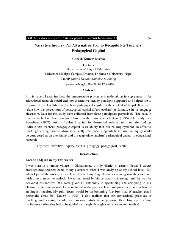 (PDF) Narrative Inquiry: An Alternative Tool to Recapitulate Teachers ...