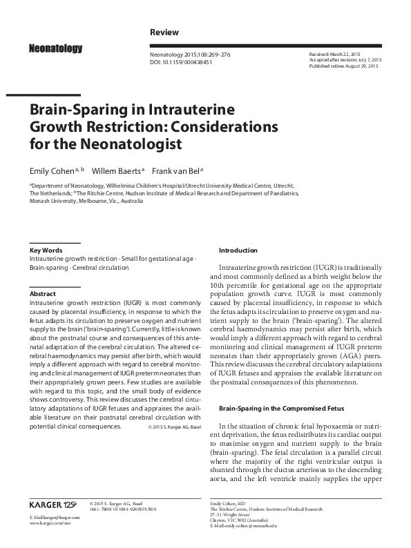 (PDF) Brain-Sparing in Intrauterine Growth Restriction: Considerations ...