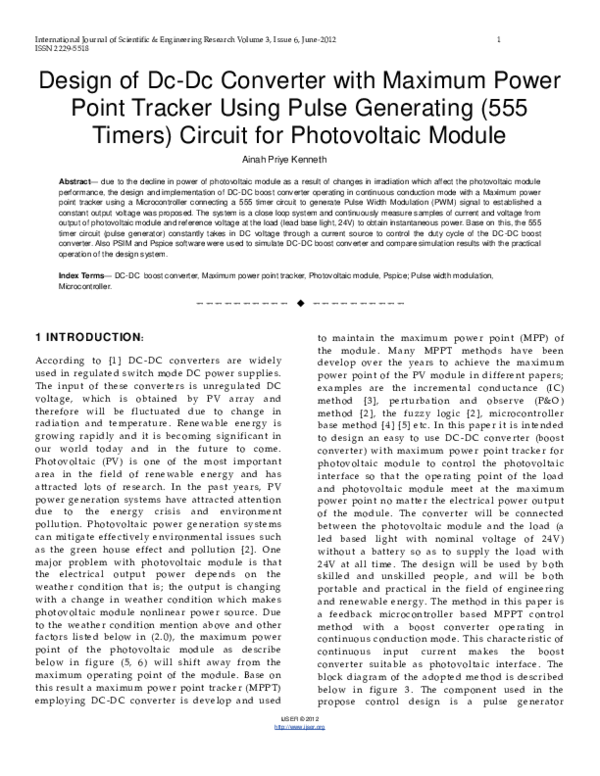 (PDF) Design of DcDc Converter with Maximum Power Point Tracker Using