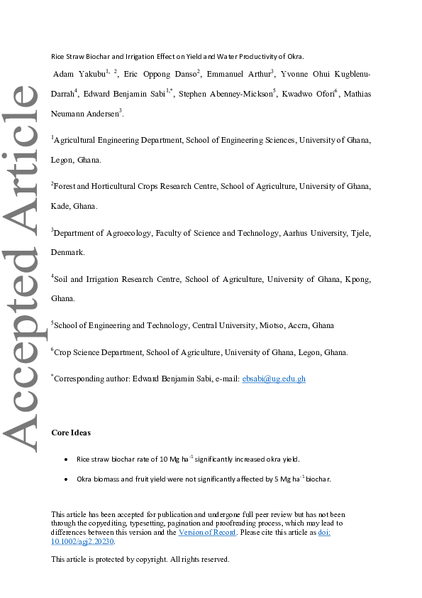 (PDF) Rice straw biochar and irrigation effect on yield and water ...