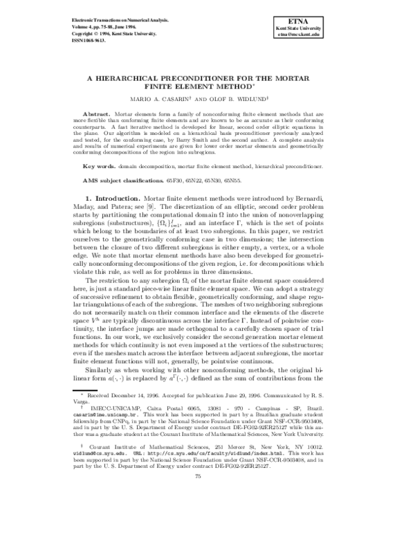 (PDF) A hierarchical preconditioner for the mortar finite element method
