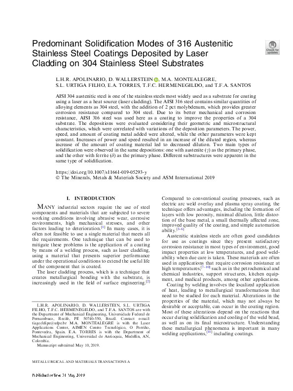 (PDF) Predominant Solidification Modes of 316 Austenitic Stainless ...