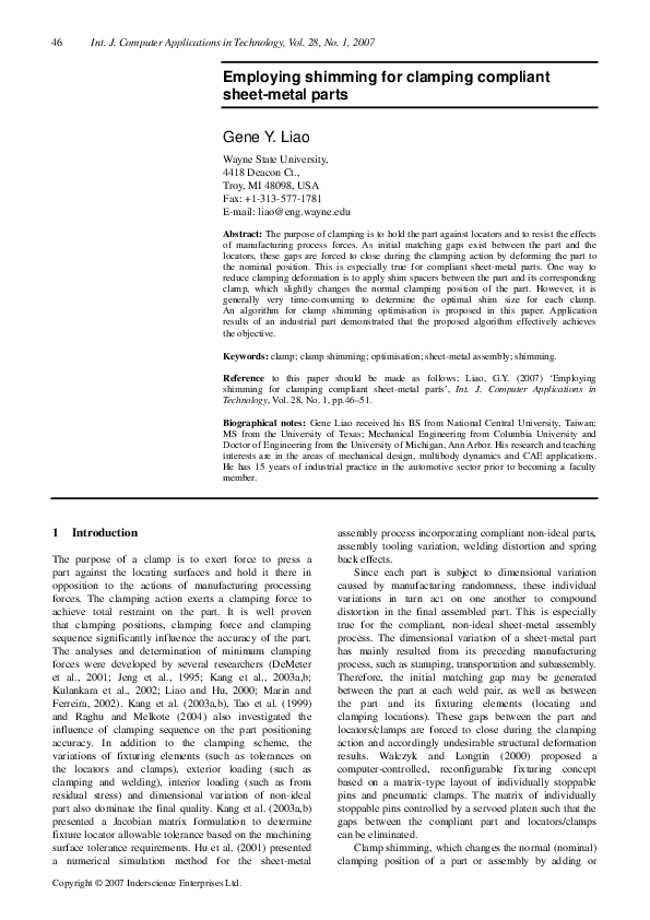 (PDF) Employing shimming for clamping compliant sheet-metal parts