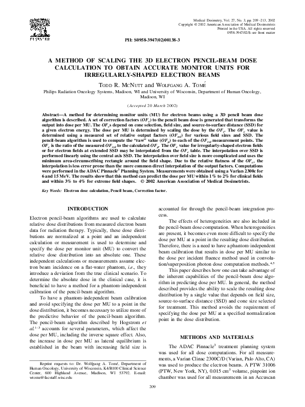 (PDF) A method of scaling the 3D electron pencil-beam dose calculation ...