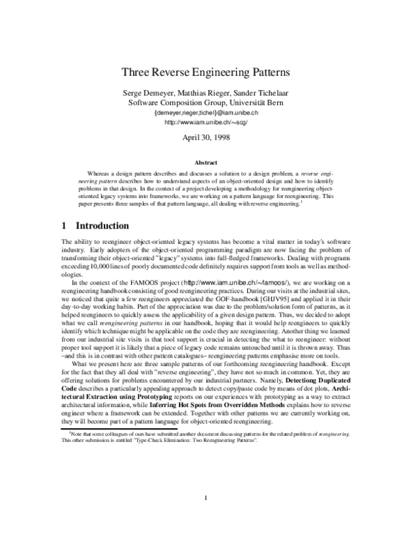 (PDF) Three Reverse Engineering Patterns
