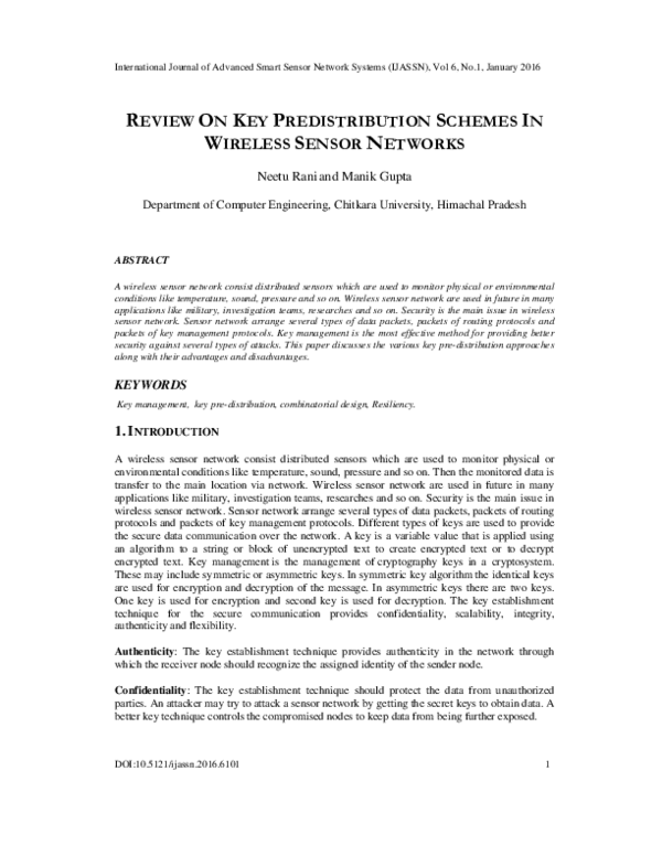 (PDF) Review on Key Predistribution Schemes in Wireless Sensor Networks