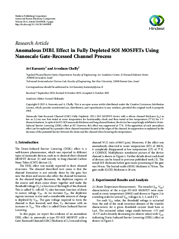(PDF) Anomalous DIBL Effect in Fully Depleted SOI MOSFETs Using ...