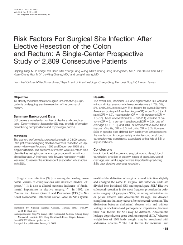 (PDF) Risk Factors For Surgical Site Infection After Elective Resection ...