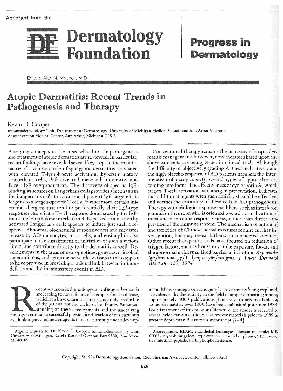 (PDF) Atopic Dermatitis: Recent Trends in Pathogenesis and Therapy