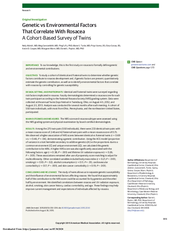 (PDF) Genetic vs Environmental Factors That Correlate With Rosacea