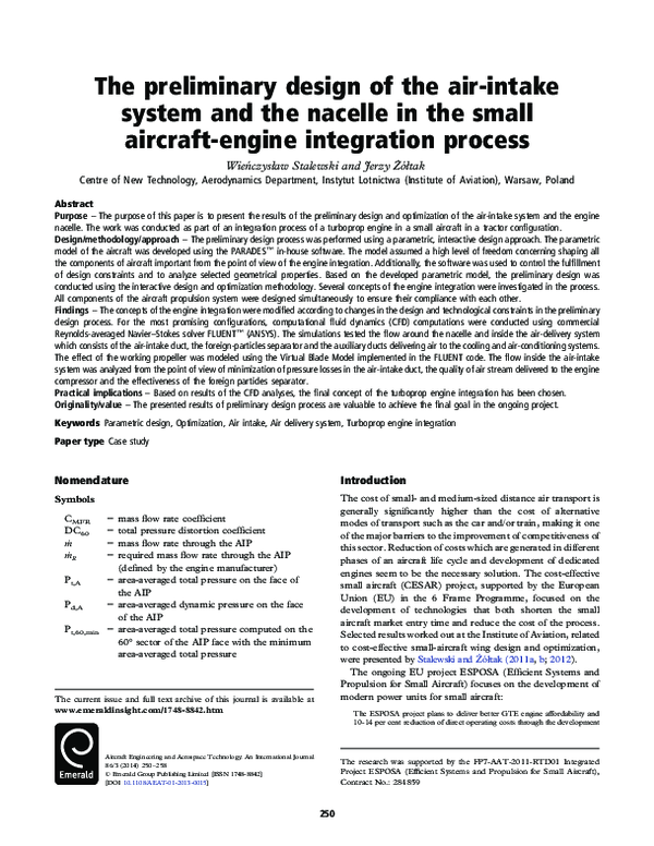 (PDF) The preliminary design of the air-intake system and the nacelle ...
