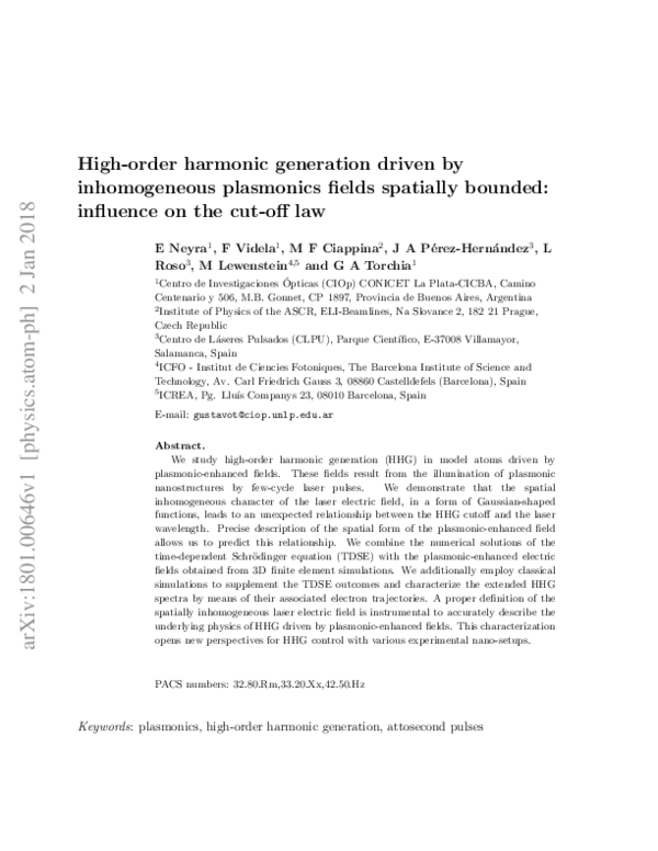 (PDF) High-order harmonic generation driven by inhomogeneous plasmonics ...