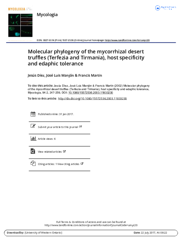 (PDF) Molecular Phylogeny of the Mycorrhizal Desert Truffles (Terfezia