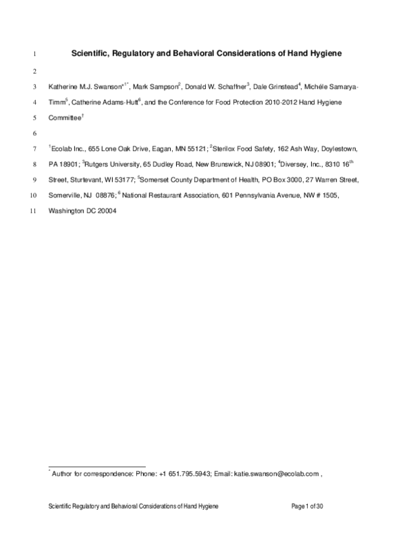 (PDF) Scientific, Regulatory and Behavioral Considerations of Hand Hygiene