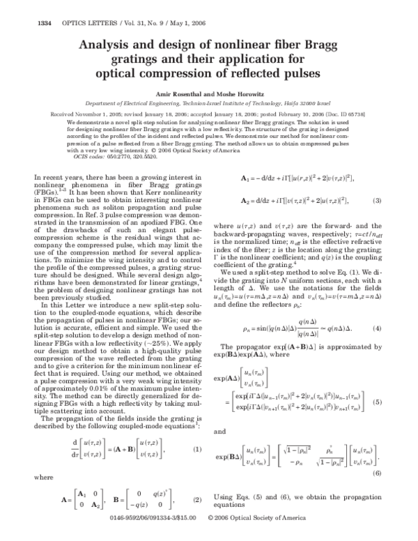 (PDF) Analysis and design of nonlinear fiber Bragg gratings and their ...