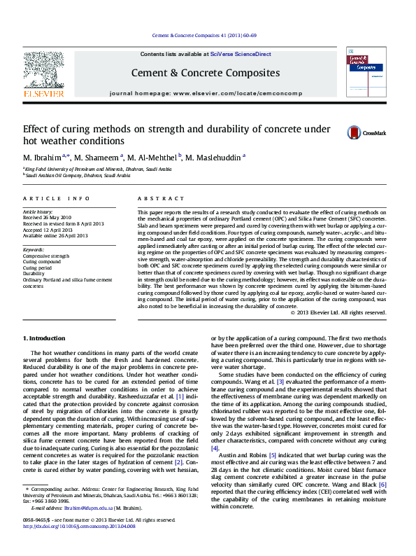 (PDF) Effect of curing methods on strength and durability of concrete ...