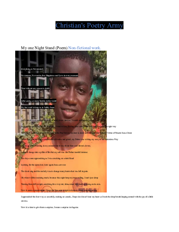 (DOC) Christian's Poetry Army My one Night Stand (Poem) Nonfictional