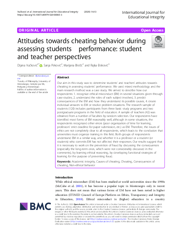 (PDF) Attitudes towards cheating behavior during assessing students ...
