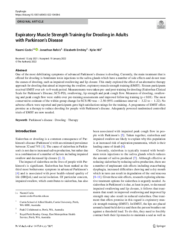 (PDF) Expiratory Muscle Strength Training for Drooling in Adults with