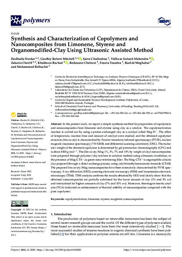 (PDF) Synthesis and Characterization of Copolymers and Nanocomposites ...