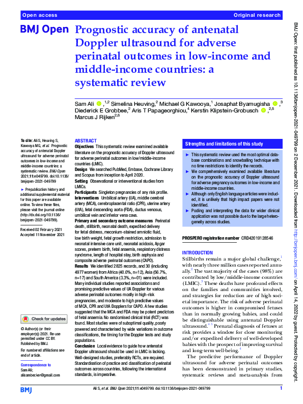 (PDF) Prognostic accuracy of antenatal Doppler ultrasound for adverse ...