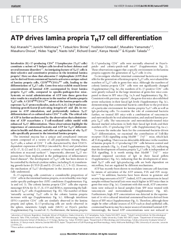 (PDF) ATP drives lamina propria TH17 cell differentiation