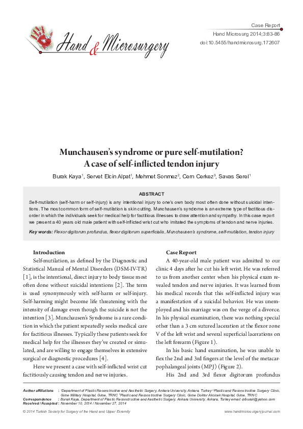 (PDF) Munchausen's Syndrome or Pure Self-Mutilation?: A Case of Self ...
