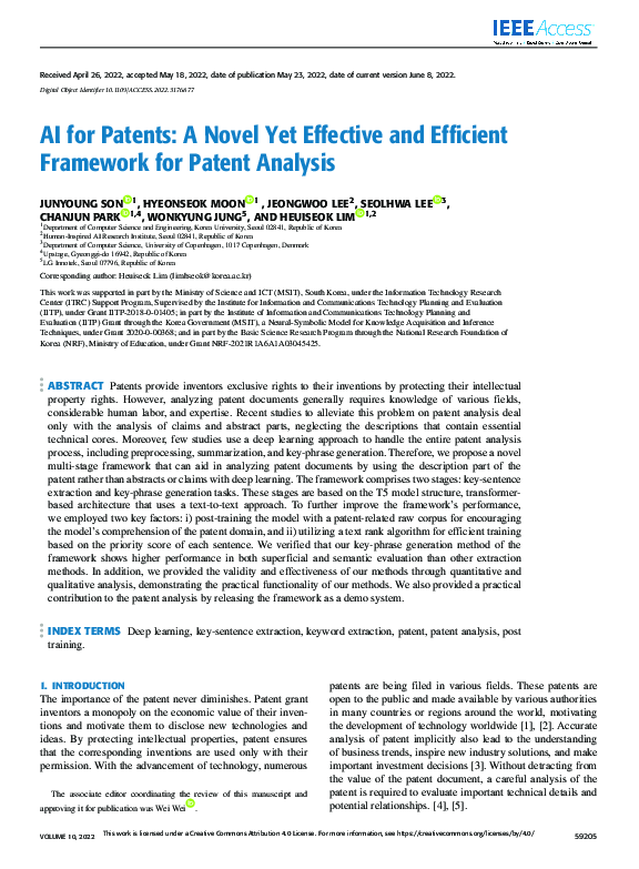 (PDF) AI for Patents: A Novel Yet Effective and Efficient Framework for ...