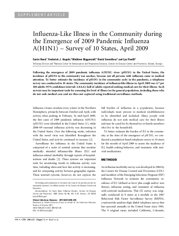 (PDF) Influenza-Like Illness in the Community during the Emergence of ...