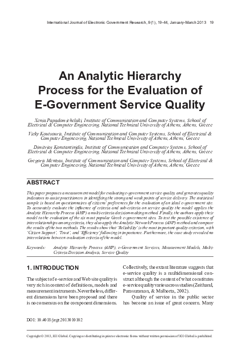 (PDF) An Analytic Hierarchy Process for the Evaluation of E-Government ...