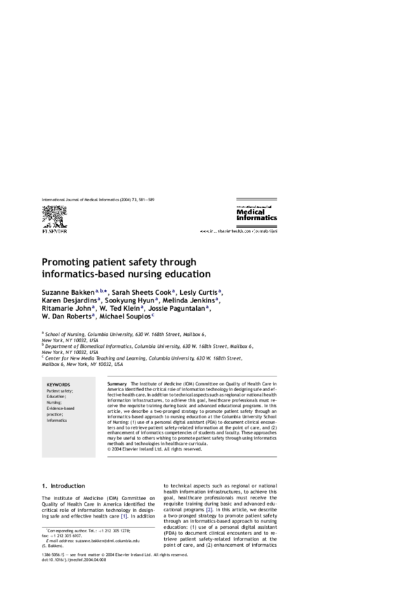 (PDF) Promoting patient safety through informatics-based nursing education