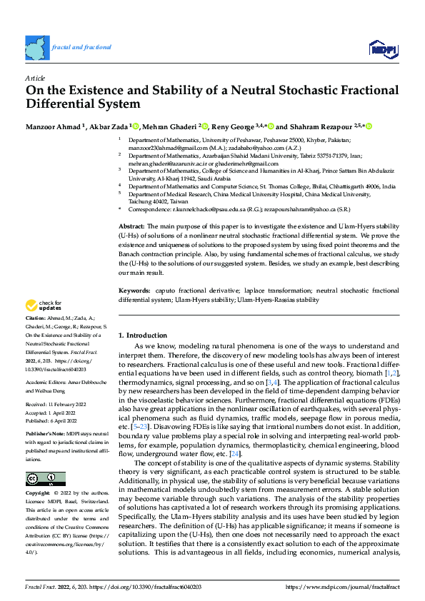 (PDF) On the Existence and Stability of a Neutral Stochastic Fractional ...