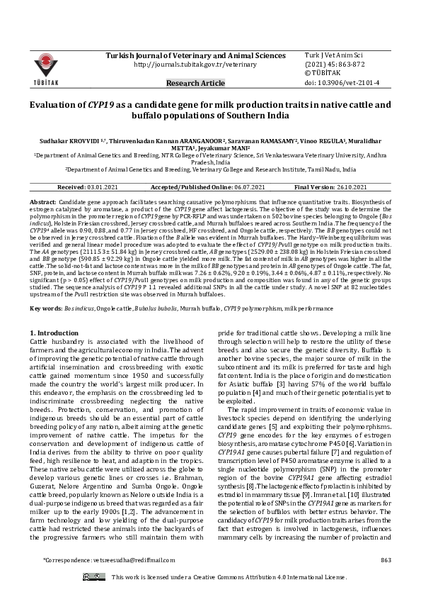 (PDF) Evaluation of CYP19 as a candidate gene for milk production ...