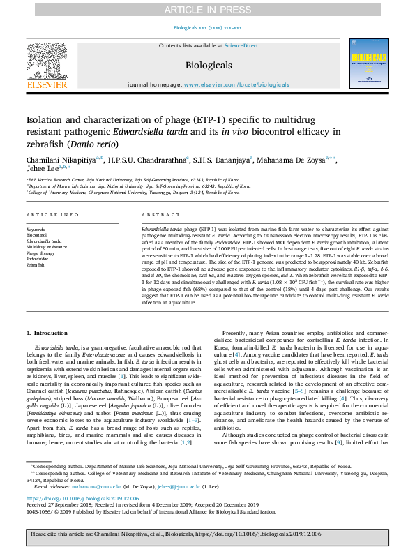 (PDF) Isolation and characterization of phage (ETP-1) specific to ...