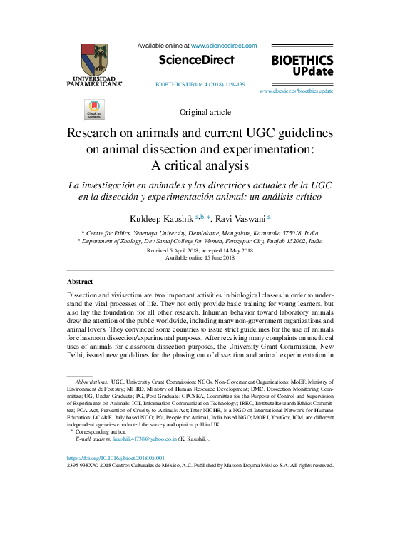 (PDF) Research on animals and current UGC guidelines on animal