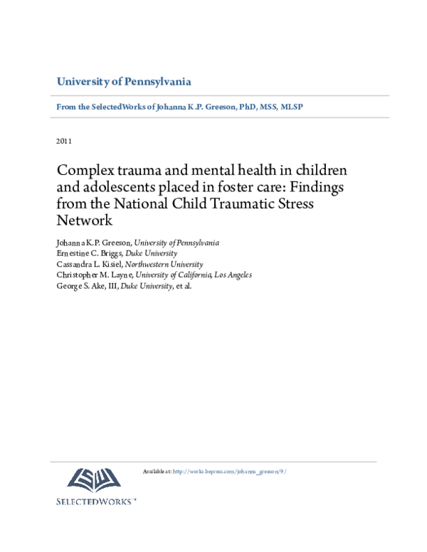 (PDF) Complex trauma and mental health in children and adolescents ...