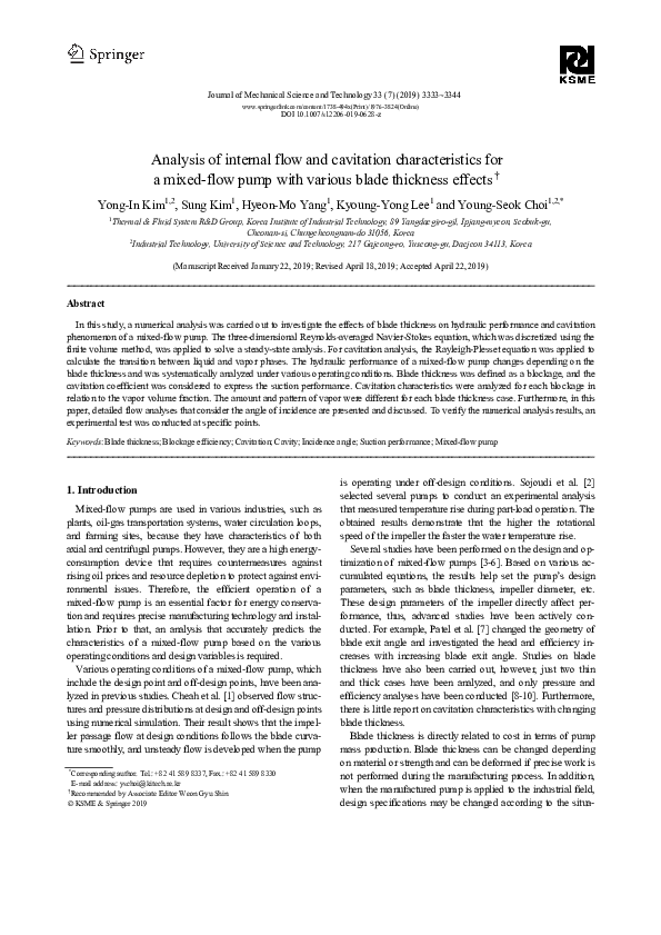 (PDF) Analysis of internal flow and cavitation characteristics for a ...